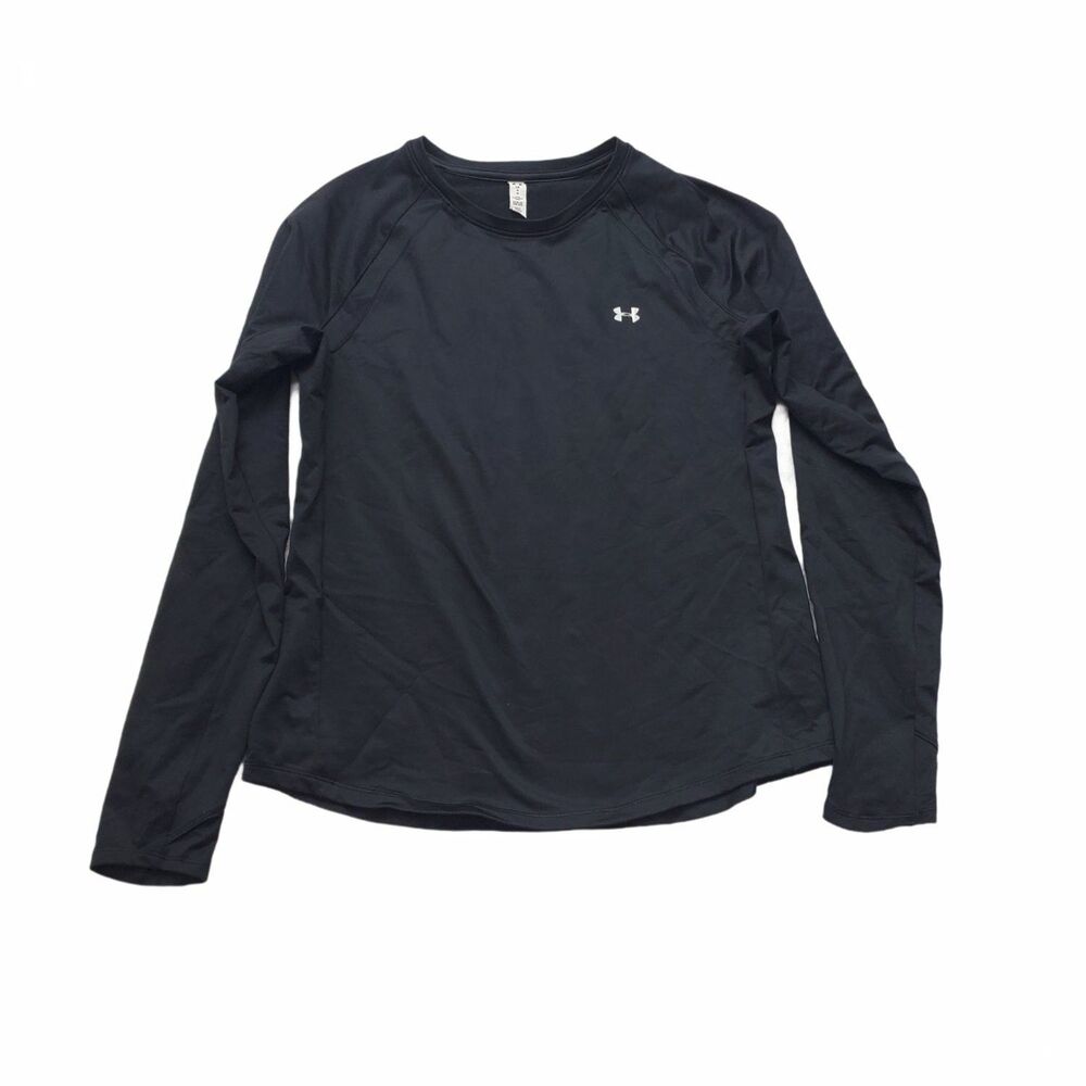 Under Armour Athletic Top Cold Gear Fitted Long Sleeve Womens L Black Stretch
